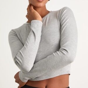 Lulus Begin With The Basics Heather Grey Long Sleeve Crop Top - Size M